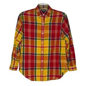 Lauren Ralph Lauren Shirt‎ Womens Medium Yellow Red Plaid Western Country Rustic
